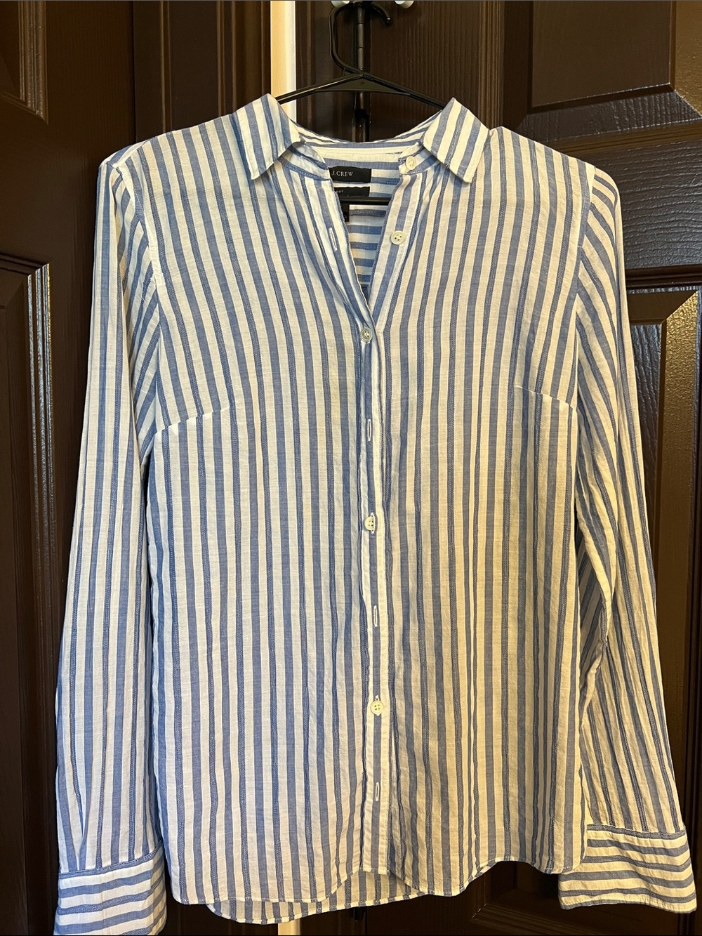 J. Crew Blue and White Vertical Stripe Button-Front Shirt
